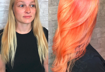 Efekt przed i po koloryzacji tangerine hair Efekt przed i po koloryzacji tangerine hair