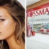 witryna Rossmanna i młoda dziewczyna z rozświetloną twarzą witryna Rossmanna i młoda dziewczyna z rozświetloną twarzą