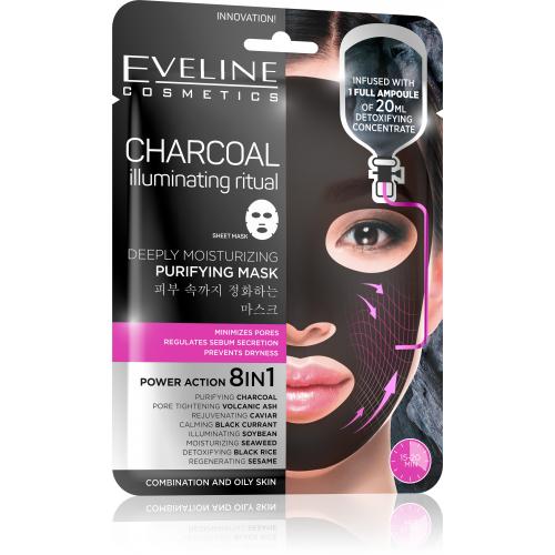 Eveline, Charcoal Illuminating Ritual, Sheet Mask (Węglowy rytuał rozświetlający)
