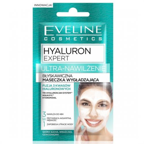 Eveline Cosmetics, Hyaluron Expert, Ultra-nawilżenie, Błyskawiczna maseczka wygładzająca 3 w 1