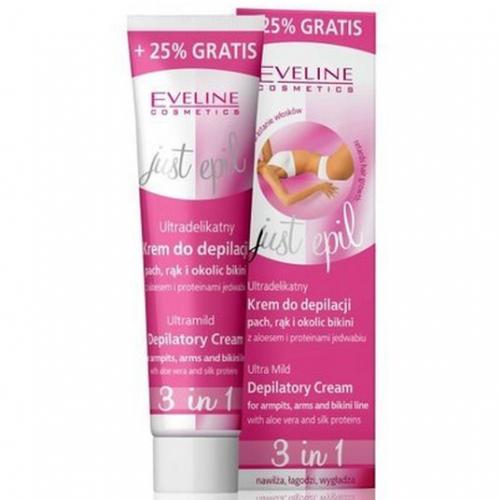 Eveline Cosmetics, Just Epil, Ultradelikatny krem do depilacji pach, rąk i okolic bikini z aloesem i proteinami jedwabiu