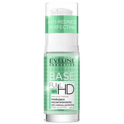 Eveline Cosmetics, Base Full HD, Anti-Redness Perfecting Make-up Primer SPF 10 (Baza pod makjaż maskująca zaczerwienienia)
