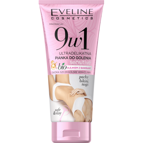 Eveline Cosmetics, Sensitive, Pianka do golenia ultradelikatna 9 w 1 z bioolejkiem z bawełny skóra szczególnie delikatna