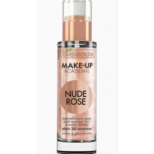 Bielenda, Make-up Academie, Rozświetlająca baza pod makijaż 3 w 1 booster blask `Efekt 3D Shimmer Nude Rose`