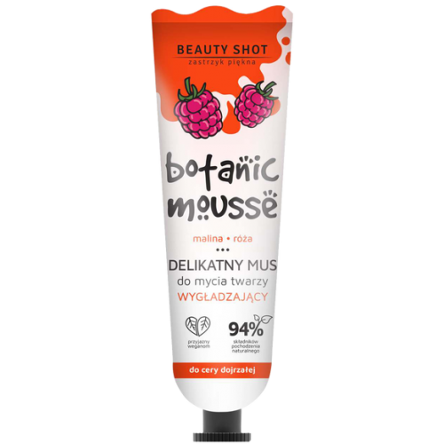 Beauty Shot, Botanic Mousse, Delikatny mus do mycia twarzy wygładzający `Malina, róża`