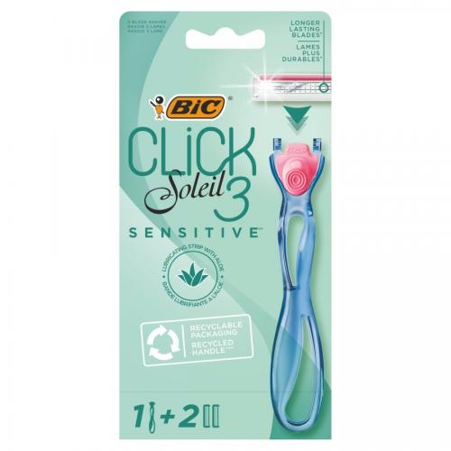 BIC, Click Solei 3 Sensitive, 3-ostrzowa maszynka do golenia z wymiennymi wkładami