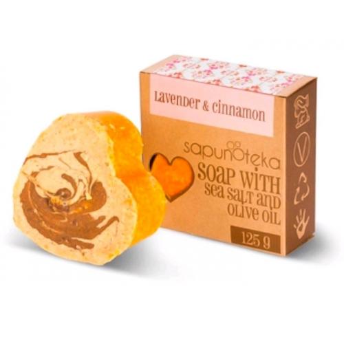 Sapunoteka, Soap with Sea Salt and Olive Oil `Lavender & Cinnamon` (Mydło solne `Lawenda i cynamon`)