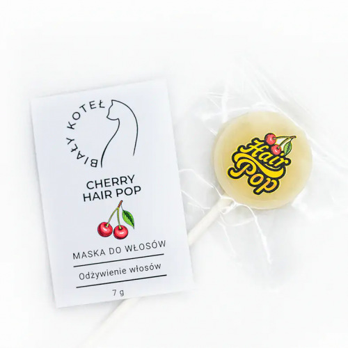 Biały koteł, Hair Pop, Maska do włosów w lizaku `Cherry`