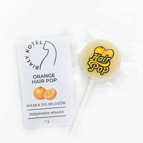 Biały koteł, Hair Pop, Maska do włosów w lizaku `Orange`