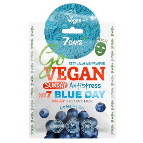 Vilenta, 7 Days, Go Vegan, Blue Day Sheet Face Mask (Maska w płachcie `Matcha i jagody`)