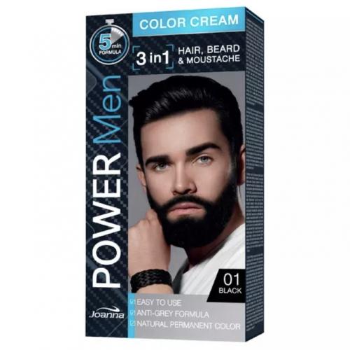 Joanna, Power Men, Color Cream, 3 in 1 ,Hair, Beard & Moustache (Farba  do włosów, brody i wąsów dla mężczyzn)