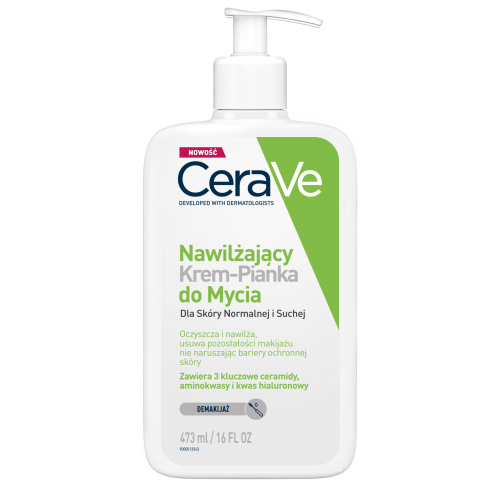 CeraVe, Nawilżający Krem-Pianka do Mycia twarzy i demakijażu dla skóry normalnej i suchej