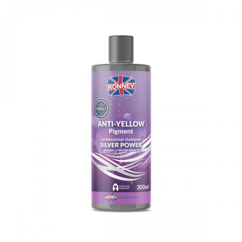 Ronney, Professional Shampoo Silver Power Anti-Yellow Pigment (Szampon do włosów blond, rozjaśnianych i siwych)