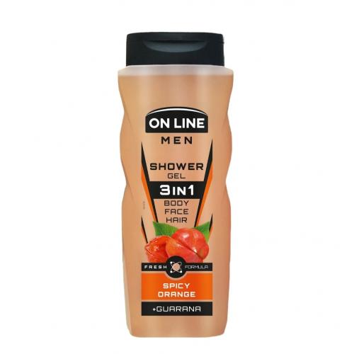 On Line, Men, Spicy Orange, Shower Gel 3 in 1 (Korzenne pomarańcze, Żel pod prysznic 3w1)