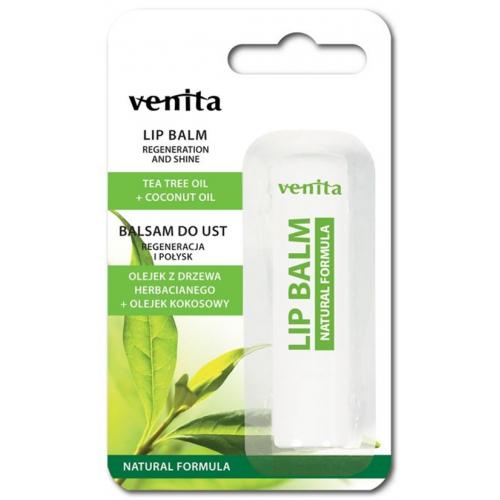 Venita, Tea Tree Oil + Coconut Oil Lip Balm Natural Formula (Balsam do ust  `Regeneracja i połysk`)