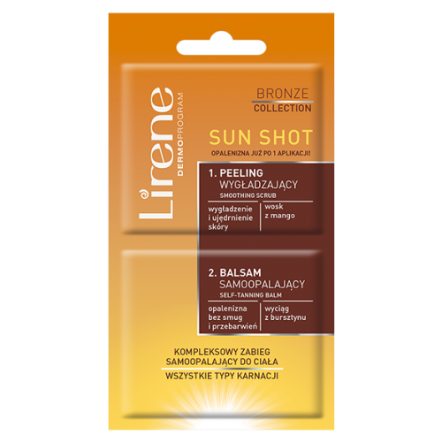 Lirene Dermoprogram, Sun Shot, Peeling wygładzający + samoopalacz do ciała