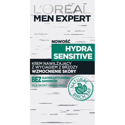 L'Oreal Paris, Men Expert, Hydra Sensitive, Krem nawilżający dla mężczyzn z wyciągiem z brzozy `Wzmocnienie skóry`