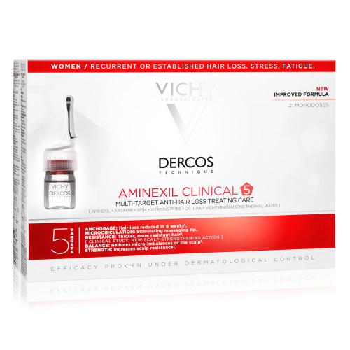 Vichy, Dercos, Aminexil Clinical 5 Multi-target Anti-Hair Loss Care (Kuracja przeciw wypadaniu włosów o kompleksowym działaniu dla kobiet (nowa wersja))