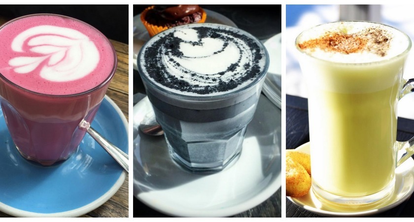 latte węglowe burakowe i z kurkumą trzy kubki latte węglowe burakowe i z kurkumą trzy kubki